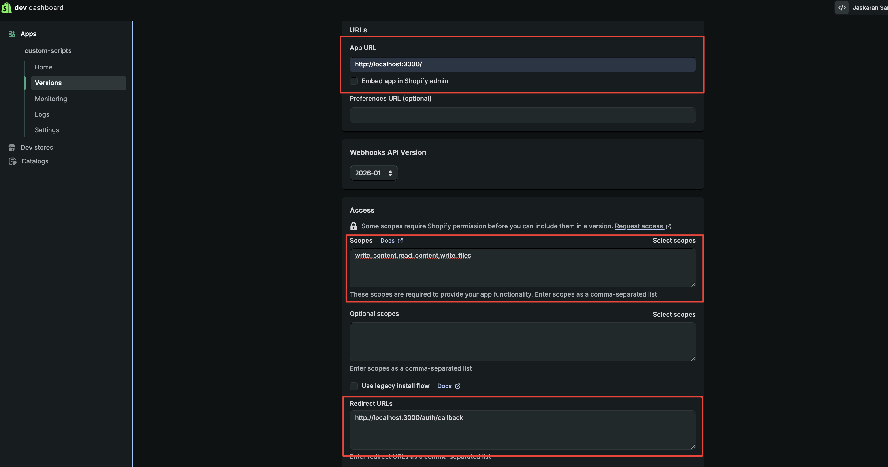 App configuration page with all settings filled in